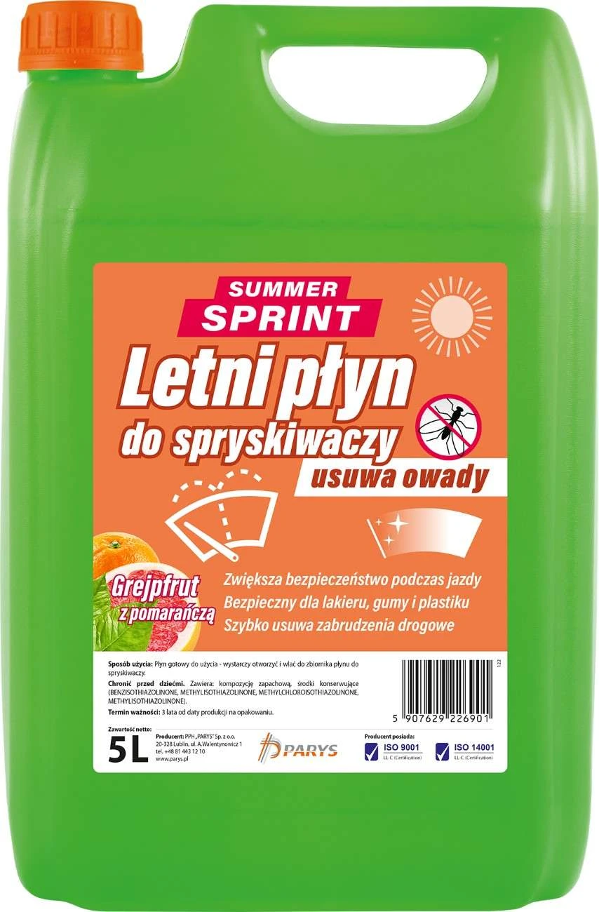 PŁYN DO SPRYSKIWACZY LETNI SPRINT GREJPFRUT Z POMARAŃCZĄ 5L
