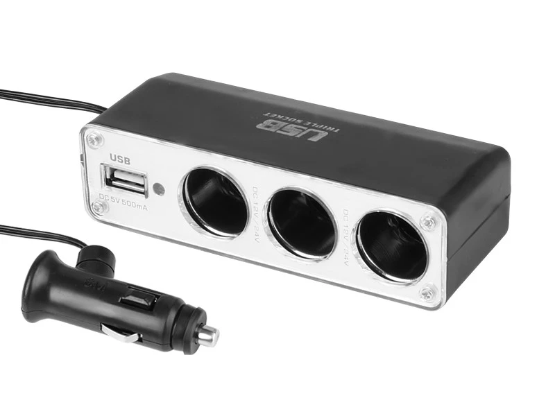ROZGAŁĘZIACZ potrójny 12/24V z USB 500mA