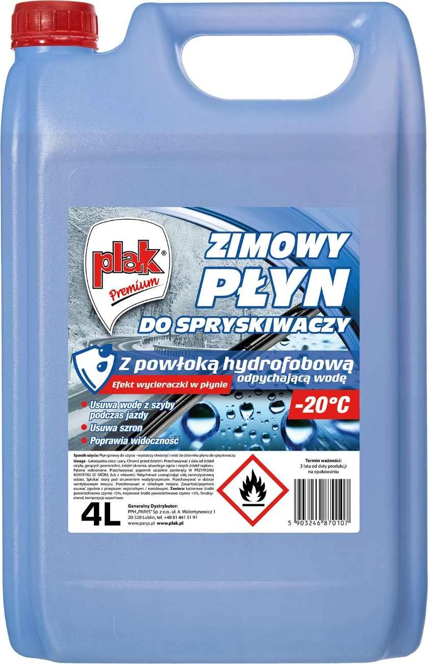 PŁYN DO SPRYSKIWACZY ZIMOWY PLAK Z POWŁOKĄ HYDROFOBOWĄ 4L -20°C