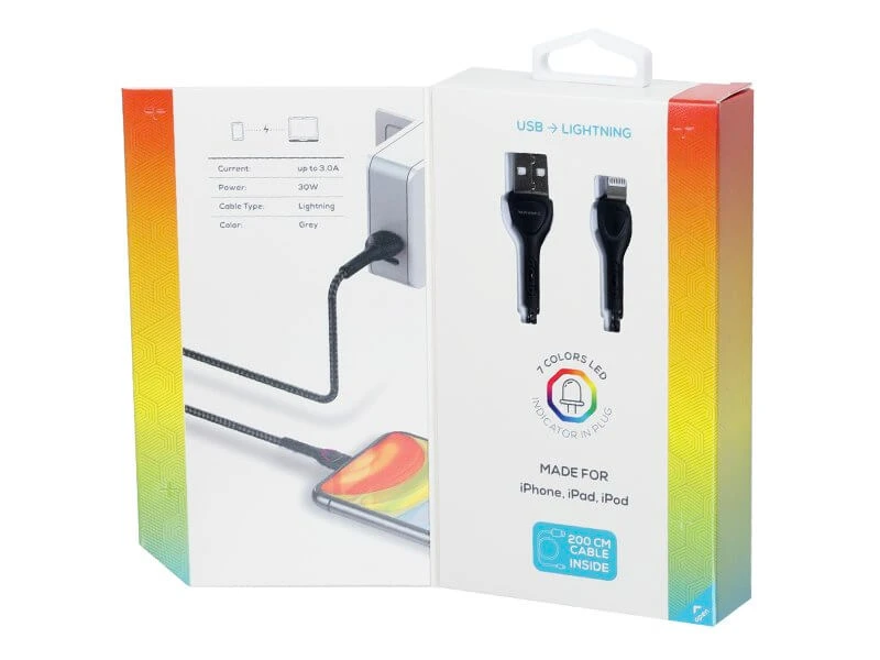 Kabel WAYME USB - Lightning PODŚWIETLANY LED 2m