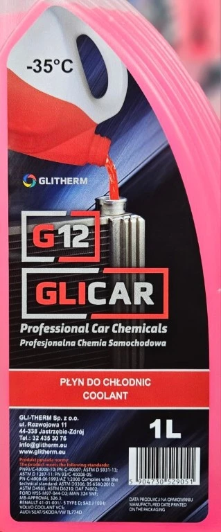 PŁYN DO CHŁODNIC GLICAR G12 CZERWONY 1L
