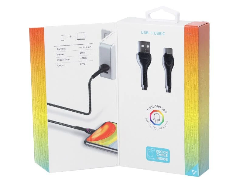 Kabel WAYME USB - USB C PODŚWIETLANY LED 2m