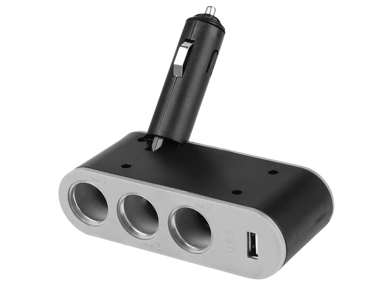 ROZGAŁĘZIACZ potrójny łamany 12/24V z USB 500mA