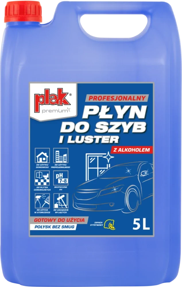 PLAK PROFESJONALNY PŁYN DO SZYB I LUSTER Z ALKOHOLEM 5L
