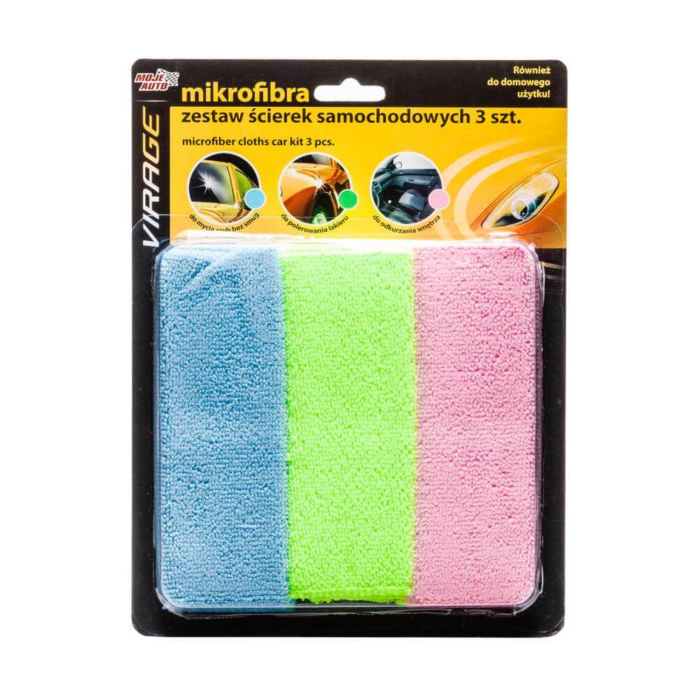 ZESTAW 3 ŚCIERECZEK Z MIKROFIBRY Moje Auto VIRAGE