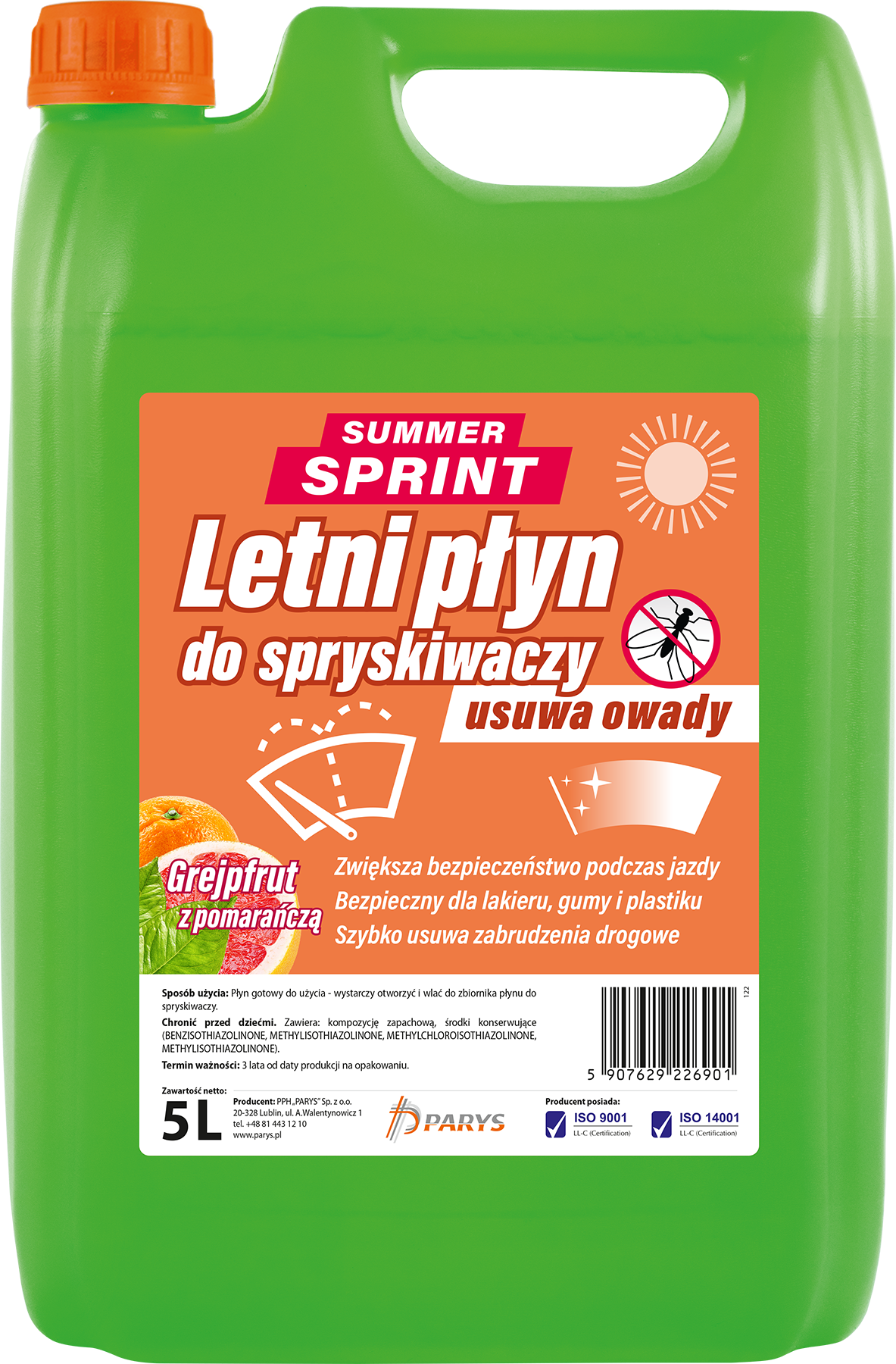 PŁYN DO SPRYSKIWACZY LETNI SPRINT GREJPFRUT Z POMARAŃCZĄ 5L