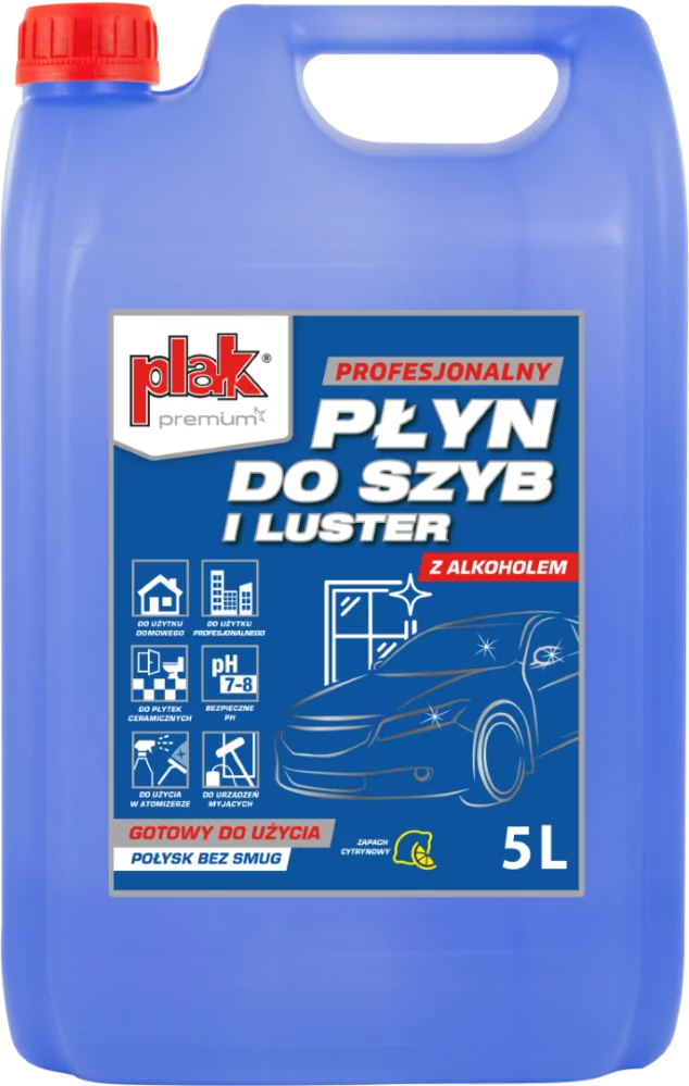 PLAK PROFESJONALNY PŁYN DO SZYB I LUSTER Z ALKOHOLEM 5L