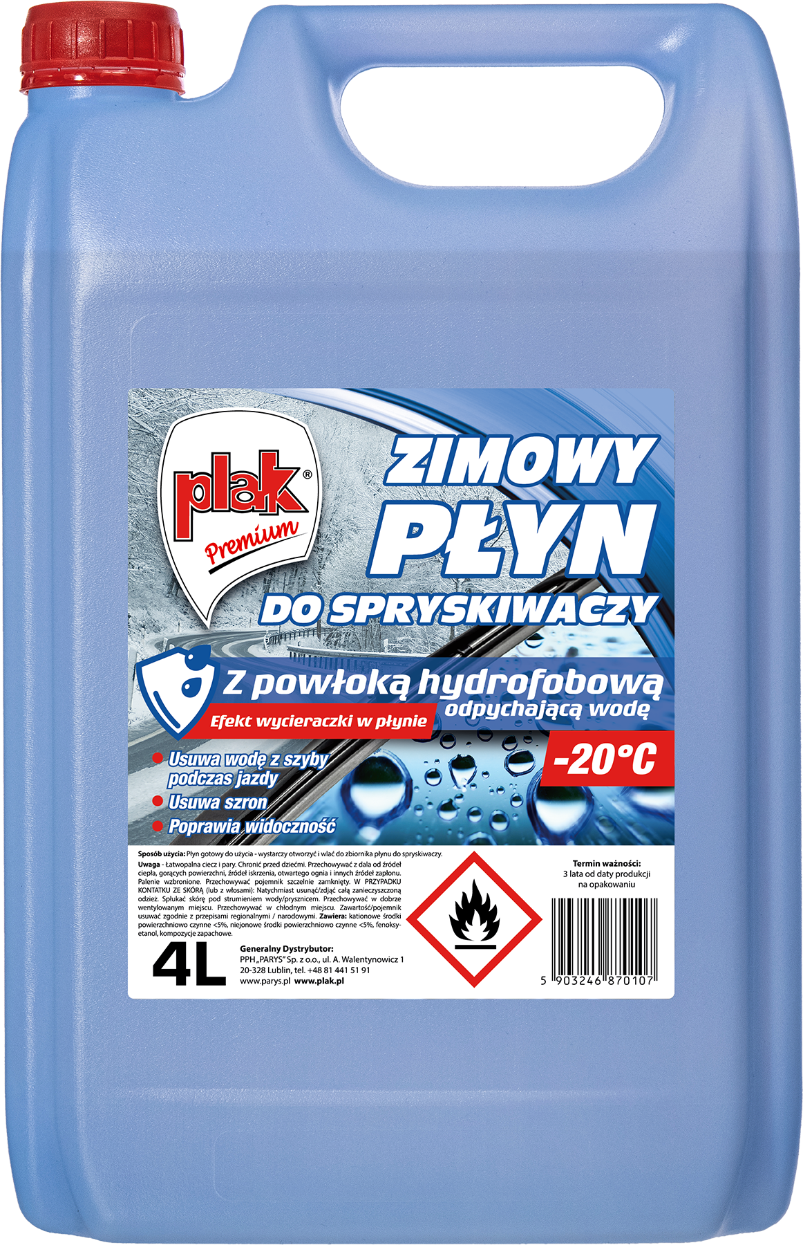 PŁYN DO SPRYSKIWACZY ZIMOWY PLAK Z POWŁOKĄ HYDROFOBOWĄ 4L -20°C